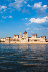 View of the beautiful  building of hungarian parliament on the bank of Danube river, Budapest, Hungary