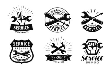 service, repair set of logos or labels. maintenance work icon. vector illustration