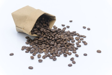 coffee beans in bag isolated on white background