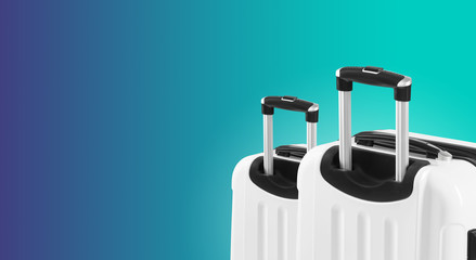 Colorful horizontal banner with two suitcases and copyspace. Travelling concept.