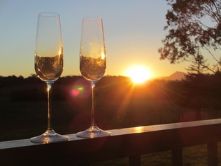 Champagne et coucher de soleil