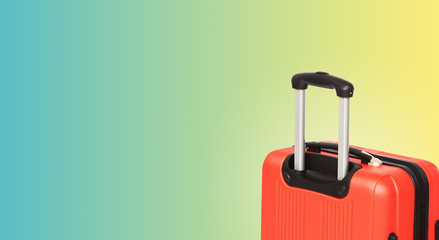 Colorful horizontal banner with suitcase and copyspace. Travelling concept.