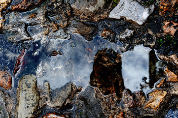 Aereal shot of wet porphyry floor