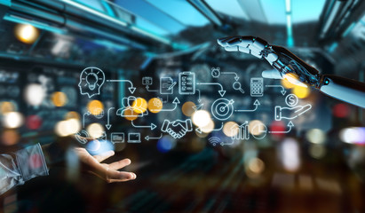 White humanoid creating artificial intelligence interface © sdecoret