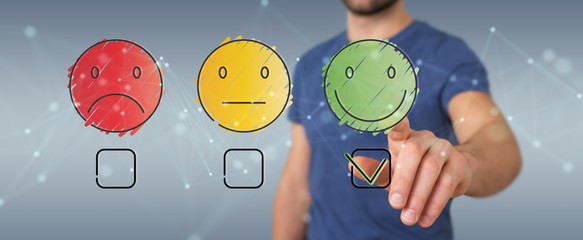 Businessman using thin line customer satisfaction rating