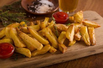 Homemade french fries with organic ketchup