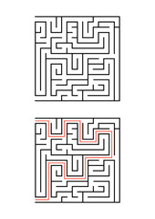 A square maze for children. Simple flat vector illustration isolated on white background. With the answer.