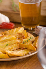 Homemade french fries with organic ketchup