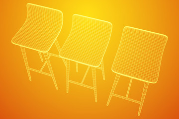 Bar stool furniture wireframe blueprint. Linear outline vector illustration. High chair. Bar interior design.