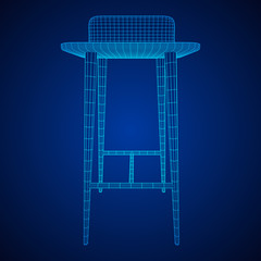 Bar stool furniture wireframe blueprint. Linear outline vector illustration. High chair. Bar interior design.