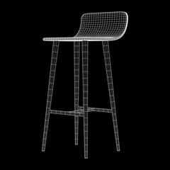 Bar stool furniture wireframe blueprint. Linear outline vector illustration. High chair. Bar interior design.