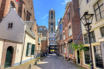 Fototapeta na wymiar Utrecht streets and Dom tower, Netherlands