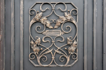 Metal forged background. Metal gate. Close up.