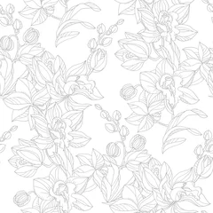 Wallpaper murals Orchidee Black and white orchid floral seamless pattern