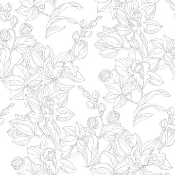 Black and white orchid floral seamless pattern © galyna_p