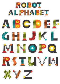 colorful robot alphabet - vector illustration, eps