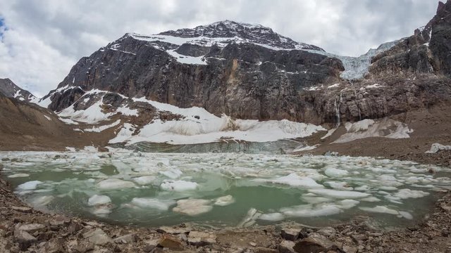 Time lapse of cloudy afternoon at Mount Edith Cavell in Jasper National Park, Alberta, Canada