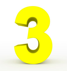 number 3 3d clean yellow isolated on white