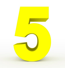 number 5 3d clean yellow isolated on white