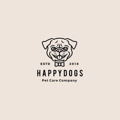 smiling pug dog smile hipster retro vintage cartoon logo badges vector mascot character