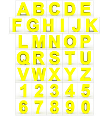 letters and numbers 3d yellow isolated on white