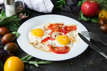 egg omelet fried tomatoes  healthy food herbs