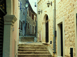 The historic, stone street of the old town, Herceg Novi, Montenegro