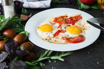 omelet fried egg tomatoes  healthy food herbs