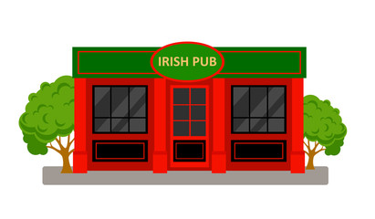 Irish Pub Building. Vector cartoon illustration isolated on white background.