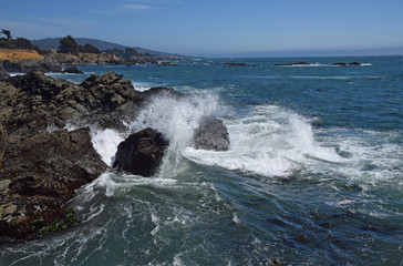 Waves crashing in high surf on the N. California coast
