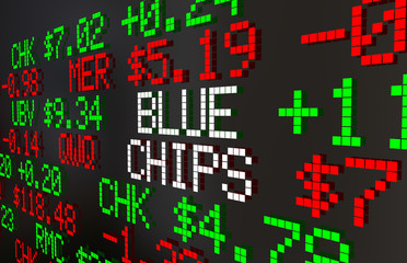 Fototapeta premium Blue Chips Large Companies Corporations Stocks Market Ticker Prices 3d Animation