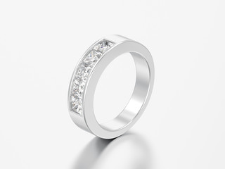 3D illustration simple classic white gold or silver diamond ring