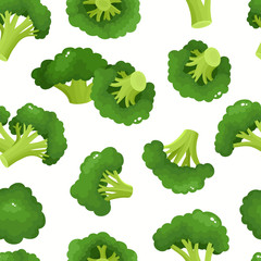 Vector seamless pattern with cartoon broccoli isolated on white.