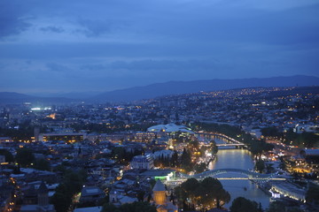 Fototapeta premium Georgia. Night Tbilisi. Cathedral. Monastery, Georgian Orthodox Church. Ancient and modern city.