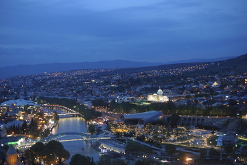 Georgia. Night Tbilisi. Cathedral. Monastery, Georgian Orthodox Church. Ancient and modern city.