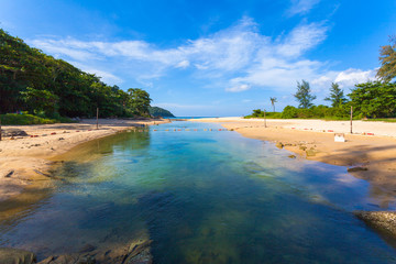sea water in canal from the sea flow down the sea when low tide at Nai Harn beach Phuket