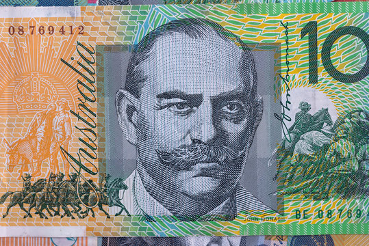 Hundred australian dollar banknote macro photo .