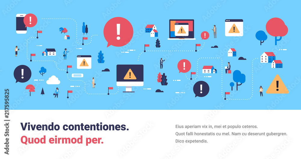 Poster problem broken mobile computer device virus attack isometric map attention warning concept exclamati