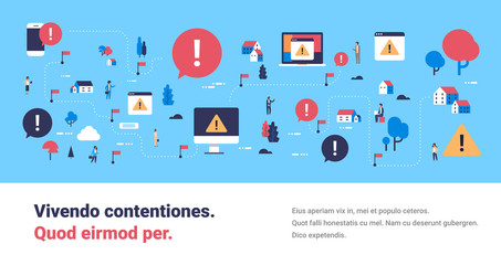 problem broken mobile computer device virus attack isometric map attention warning concept exclamation mark icon notification horizontal banner flat copy space vector illustration