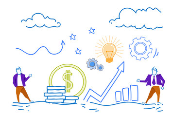 two businessmen financial analytics money arrow up growth wealth concept business man consultant brainstorming sketch doodle horizontal vector illustration