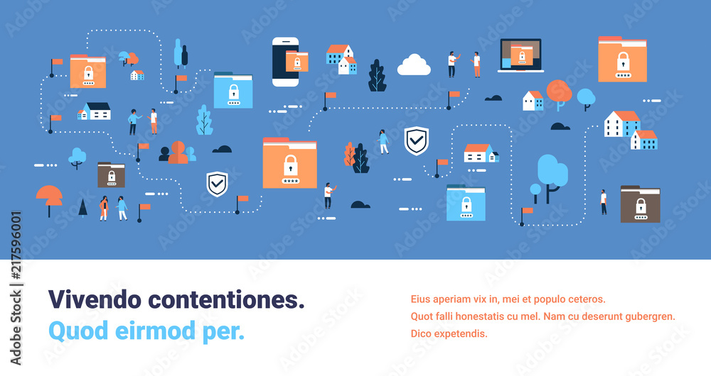 Poster data protection padlock security privacy database concept folder password protect isometric map inte