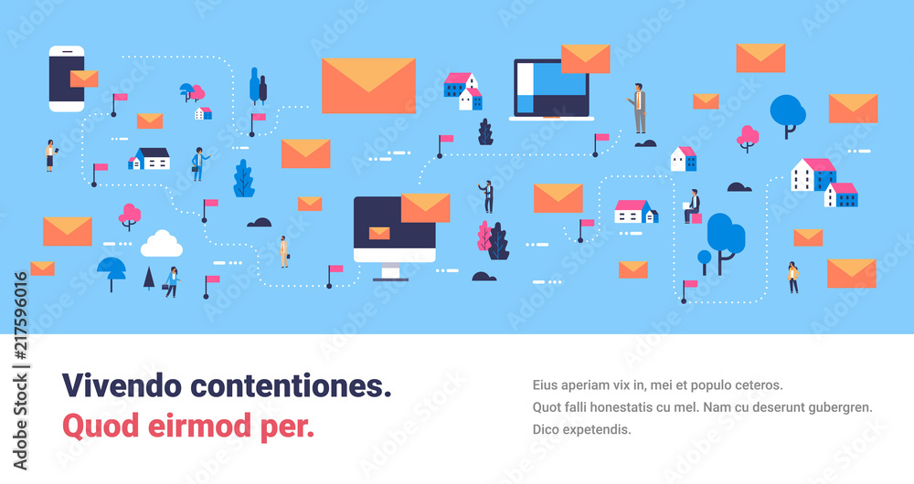 Poster message mobile computer application messenger people communication map isometric concept online mail