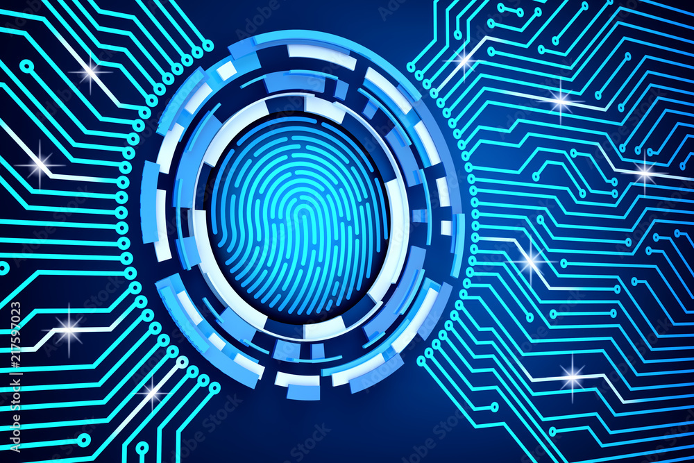 Poster electronic access security system and data protection technology concept, printed circuit board (pcb