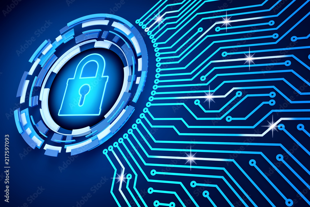 Aufkleber network security system, protection of access to computer data and electronic technology concept, pr