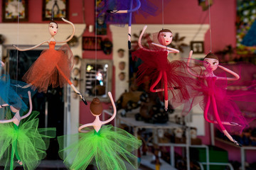 OLINDA, BRAZIL - JULY, 2018: little colorful ballerina, ballet dancers, sculptures dolls