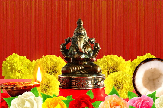 hindu religious ganesh puja concept diwali new year or pongal greeting