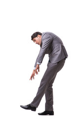 Young puppet businessman isolated on white background
