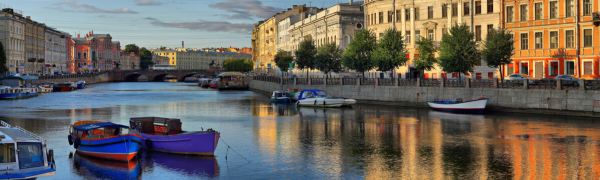 Panorama of the Fontanka river Embankment in St. Petersburg