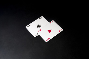 Poker cards over black. Pair of aces. Blackjack.