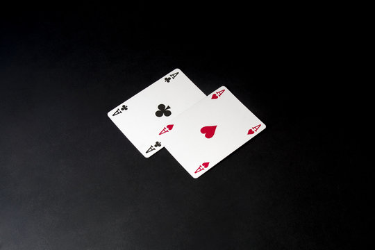 Poker cards over black. Pair of aces. Blackjack.